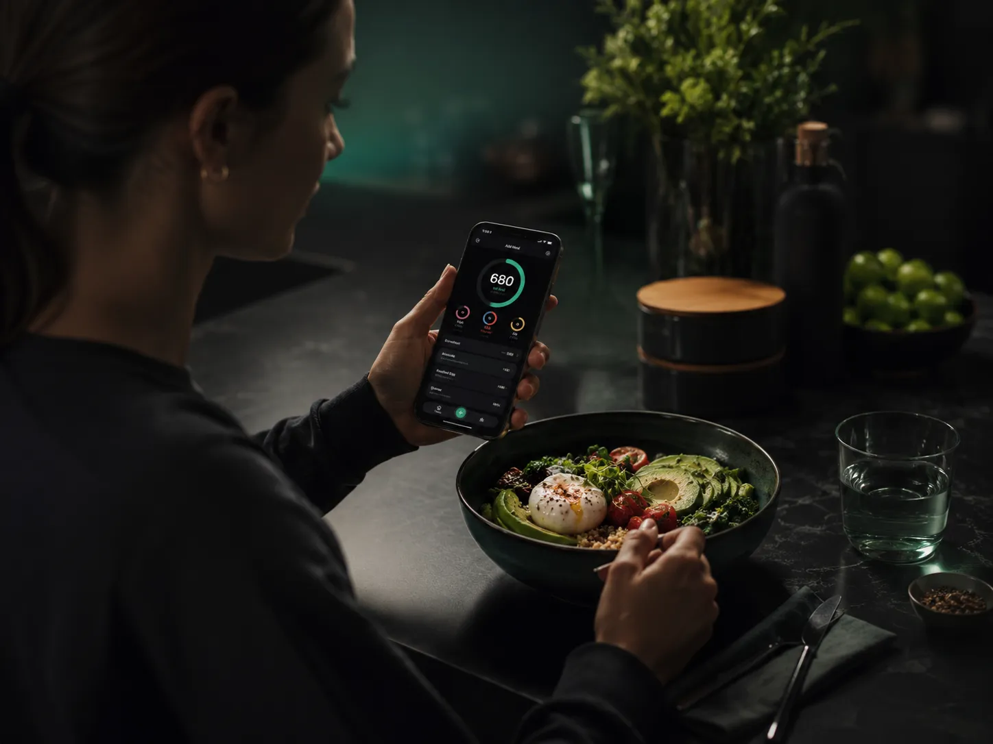 Checking the day’s calories in The Last Calorie Tracker over a healthy bowl