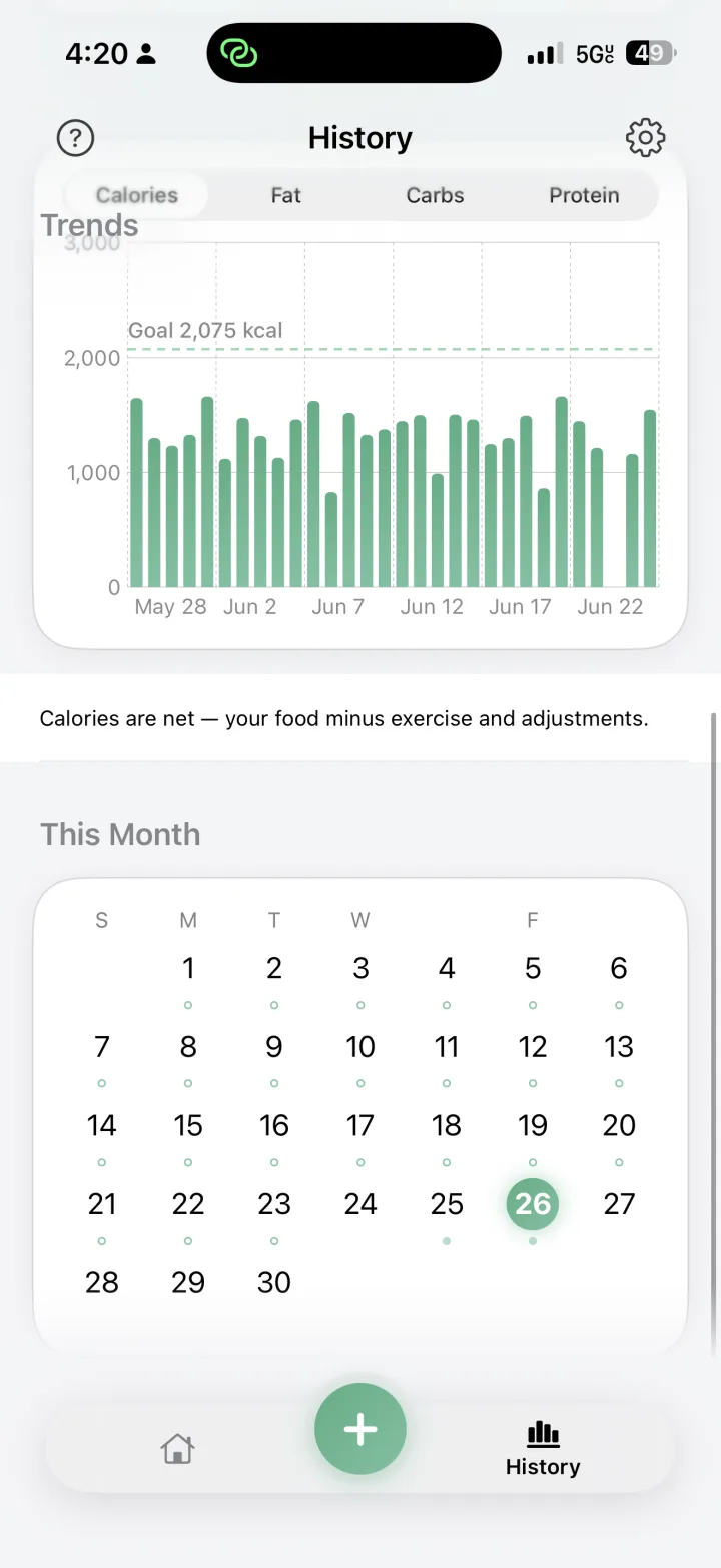 History trends and calendar
